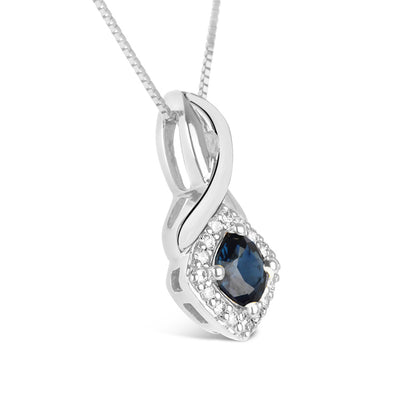 Sapphire &amp; Diamond Halo Twist Pendant