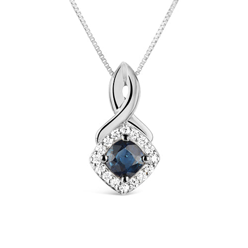 Sapphire &amp; Diamond Halo Twist Pendant