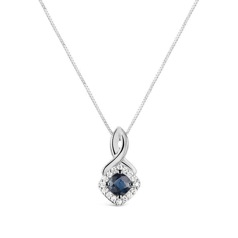 Sapphire &amp; Diamond Halo Twist Pendant