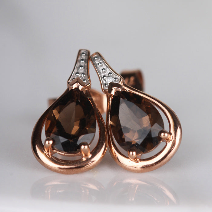 Smokey Quartz Teardrop &amp; Diamond Drop Earrings