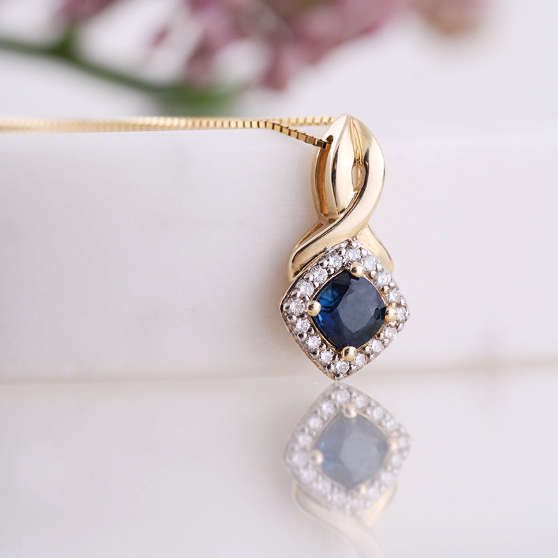 Sapphire &amp; Diamond Halo Twist Pendant