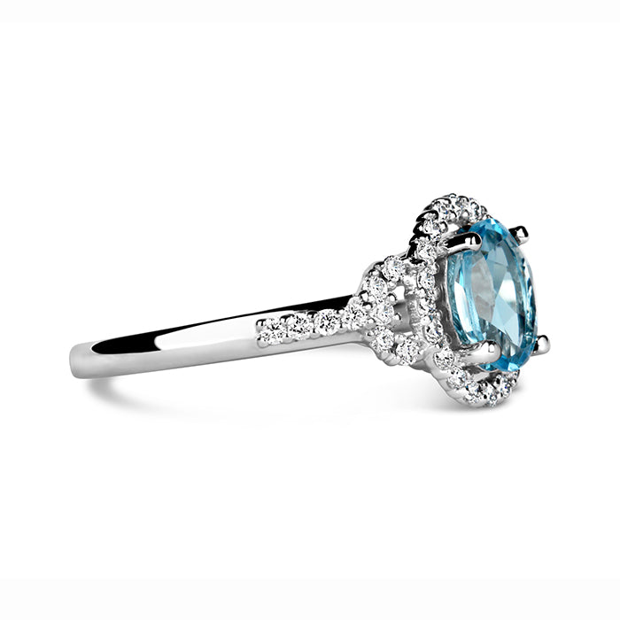 Blue Topaz &amp; Diamond Cluster Ring