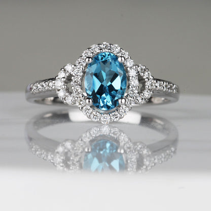 Blue Topaz &amp; Diamond Cluster Ring