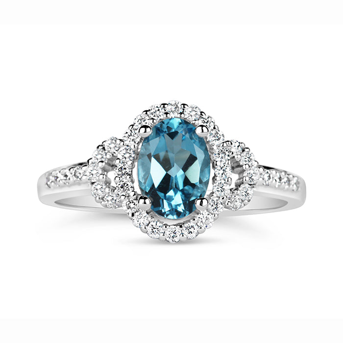 Blue Topaz &amp; Diamond Cluster Ring