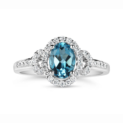 Blue Topaz &amp; Diamond Cluster Ring