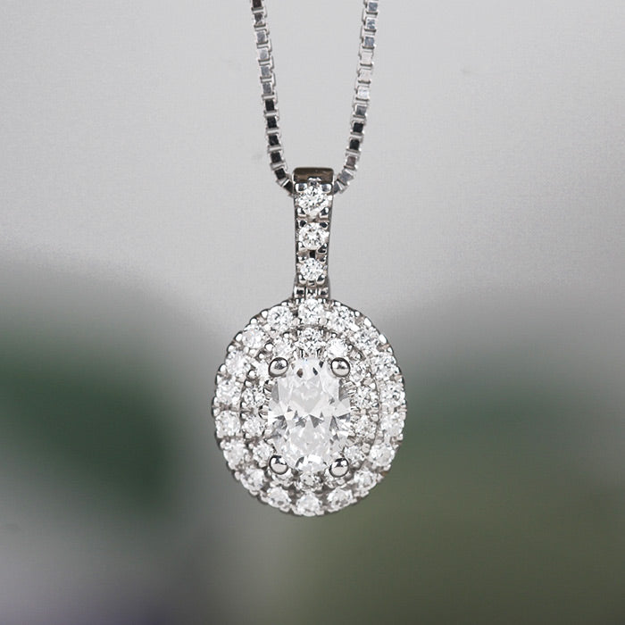 Rocks Oval Double Halo Diamond Pendant