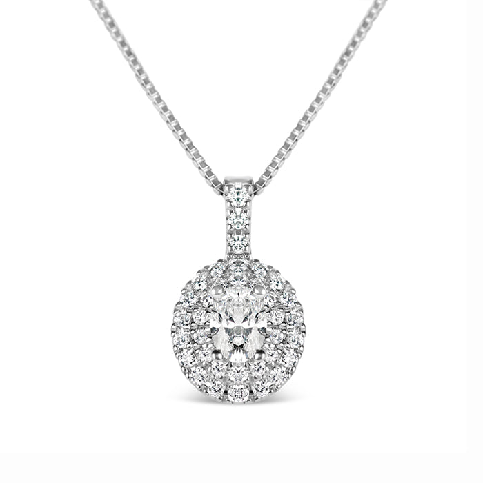 Rocks Oval Double Halo Diamond Pendant