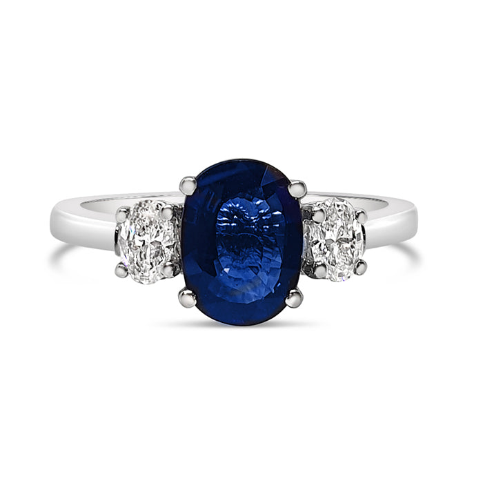 Oval Sapphire &amp; Diamond Three Stone Ring