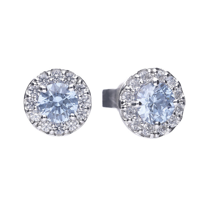 Sky Blue Zirconia Pave Set Stud Earrings