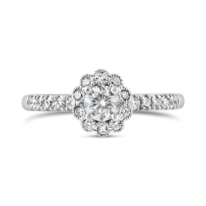 Round Brilliant Diamond Halo Engagment Ring 0.69ct