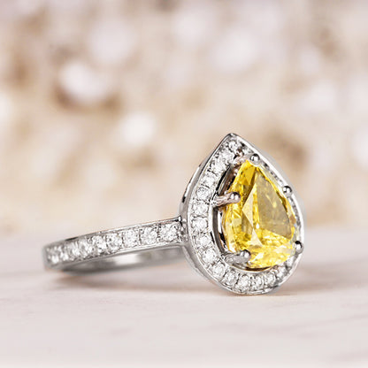 Pear Yellow Diamond Halo Engagement Ring