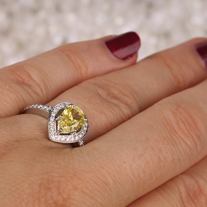 Pear Yellow Diamond Halo Engagement Ring