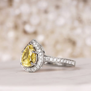 Pear Yellow Diamond Halo Engagement Ring