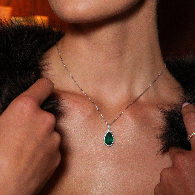 Teardrop Emerald &amp; Diamond Pendant