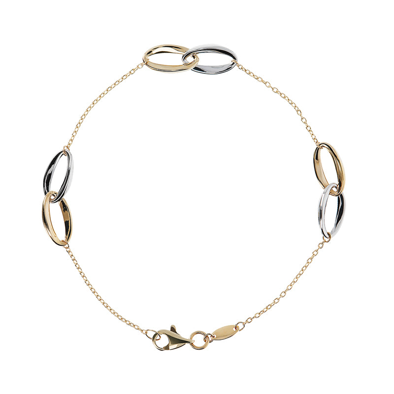 Two Tone Interlocking Oval Link &amp; Chain Bracelet