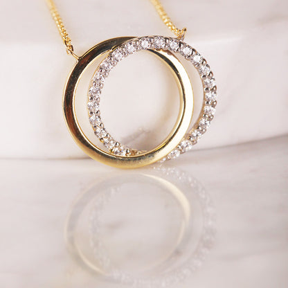 White Stone &amp; Double Circle Necklace