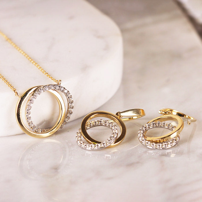 White Stone &amp; Double Circle Necklace