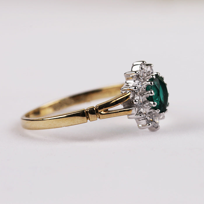 Green Emerald Coloured Cluster Ring