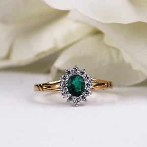 Green Emerald Coloured Cluster Ring