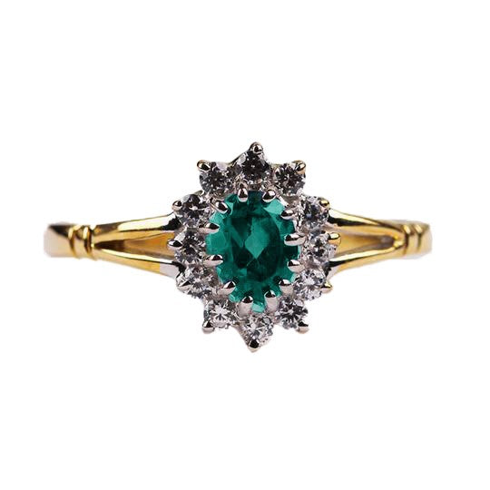 Green Emerald Coloured Cluster Ring