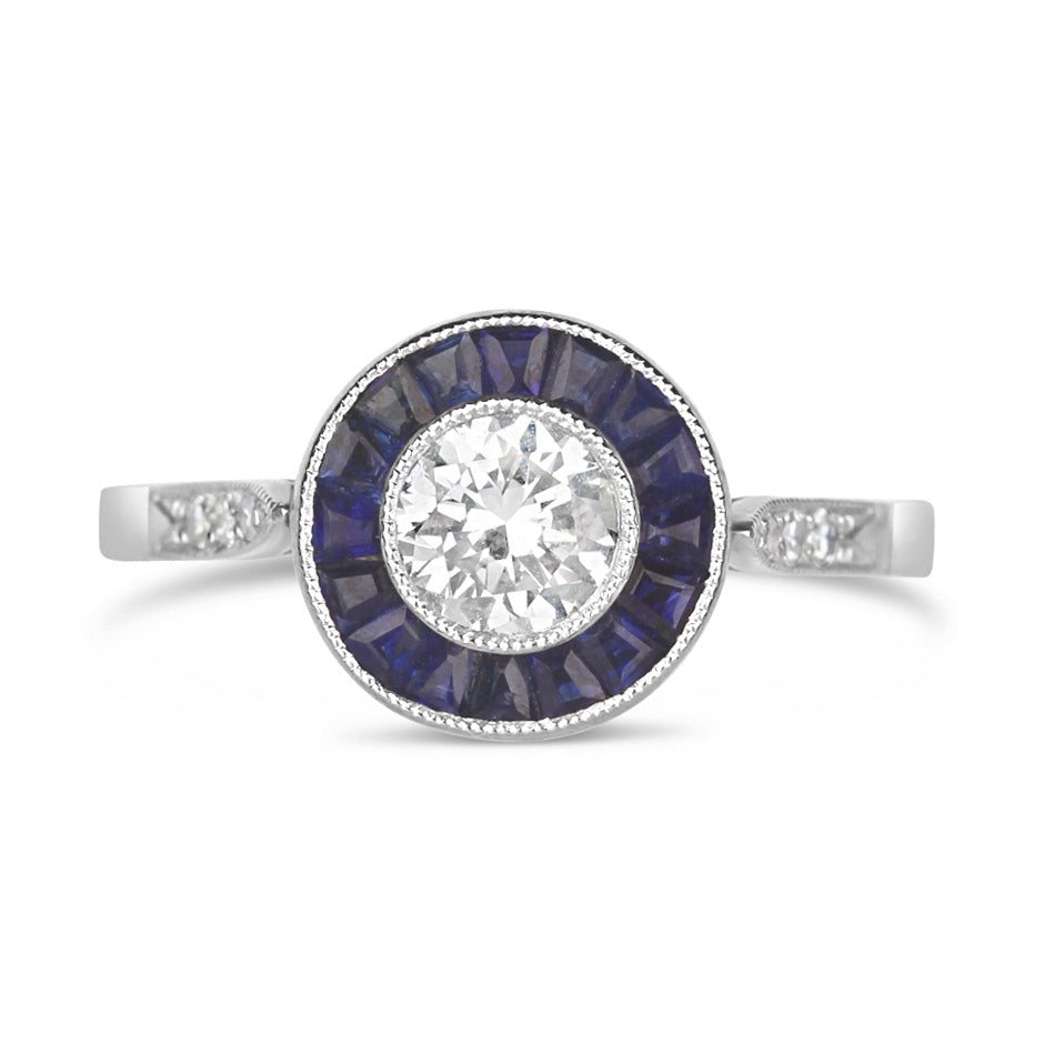 Faith | Platinum trilogy gemstone sides style engagement ring | Taylor &  Hart