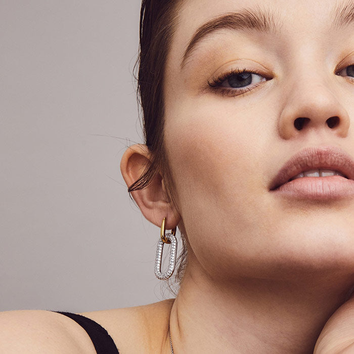White Stone Link Drop Earrings
