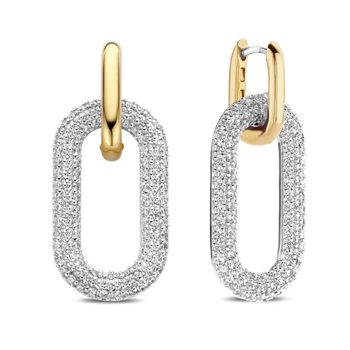 White Stone Link Drop Earrings