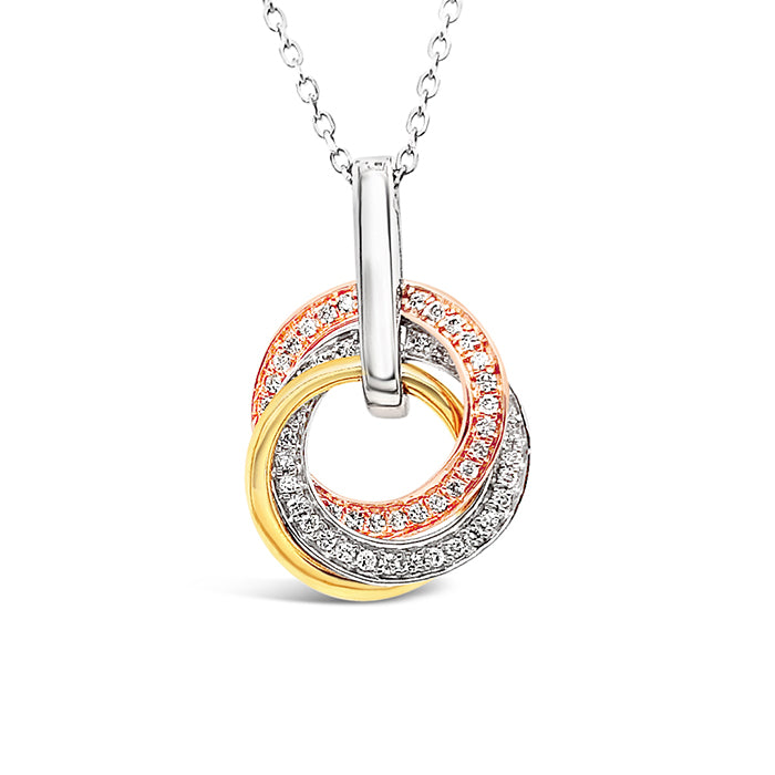 Rocks Tri Colour Circle &amp; Diamond Pendant