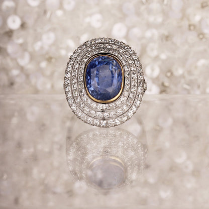 Ceylon Sapphire &amp; Diamond Culster Ring - 2.20ct