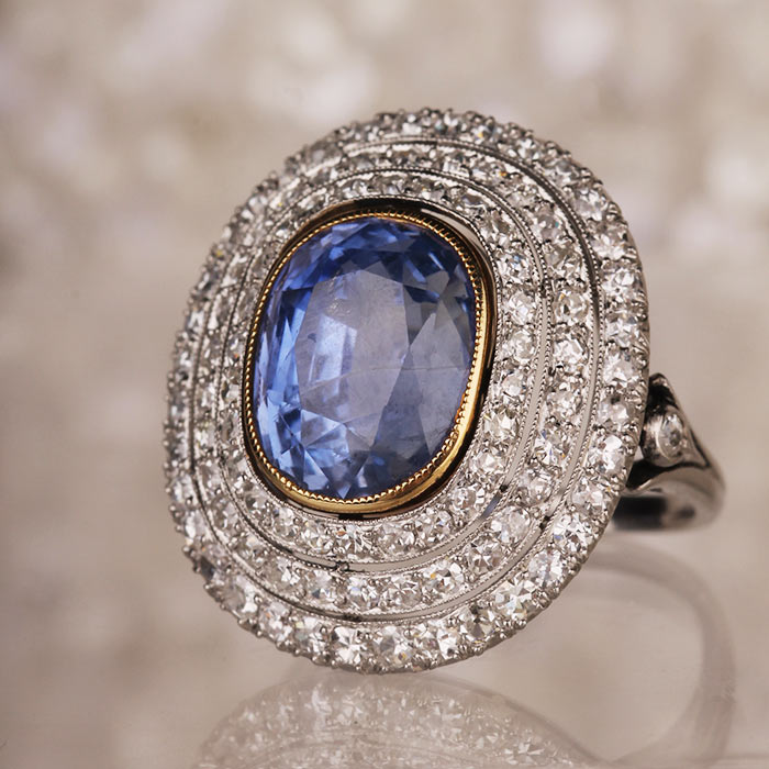 Ceylon Sapphire &amp; Diamond Culster Ring - 2.20ct