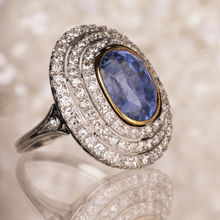 Ceylon Sapphire &amp; Diamond Culster Ring - 2.20ct