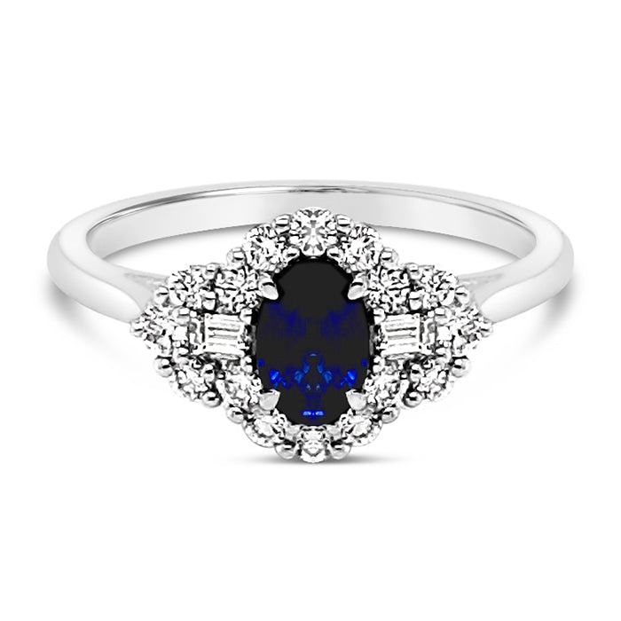 Sapphire &amp; Diamond Cluster Ring