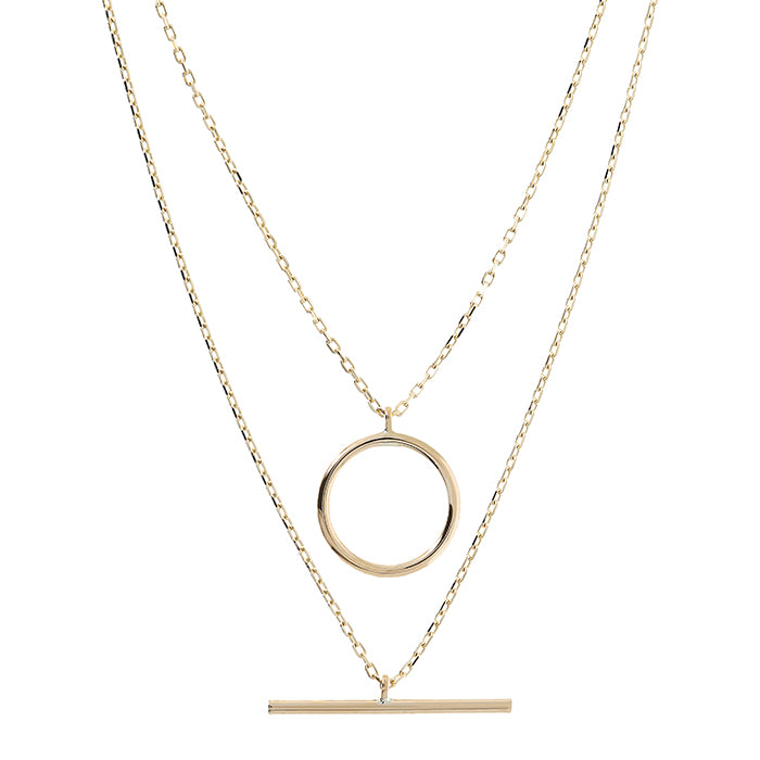 Circle &amp; T-bar Double Necklace