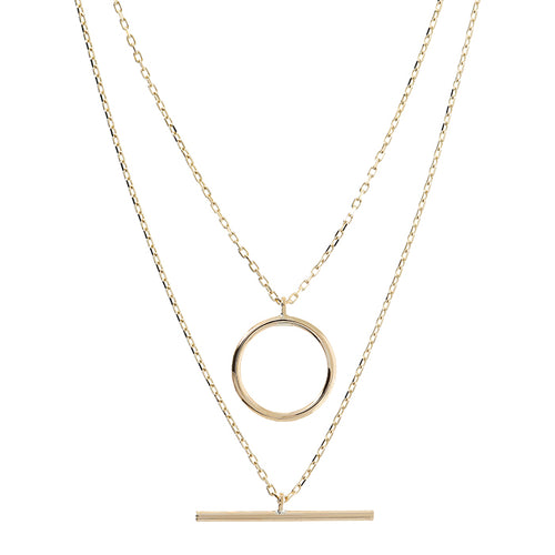 Circle & T-bar Double Necklace