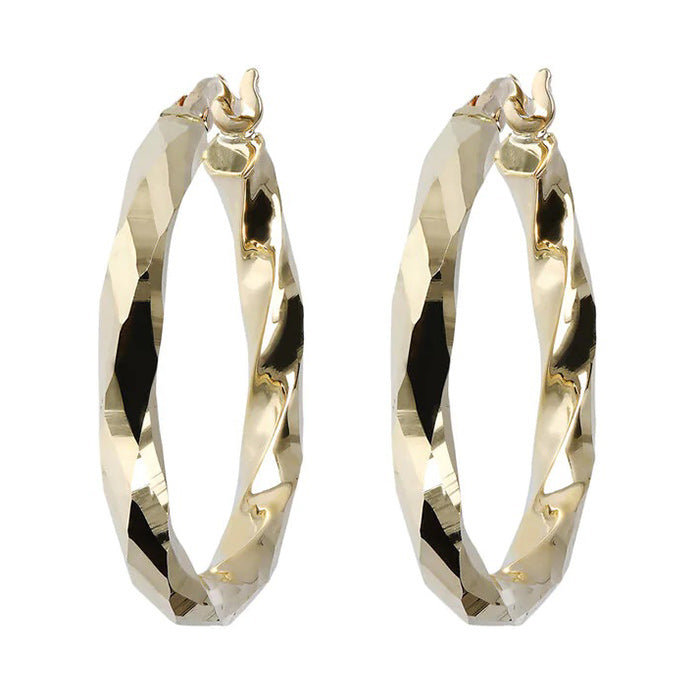 Twisted Diamond Cut Hoop Earrings