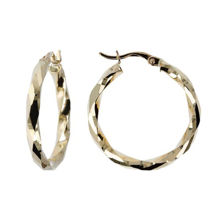 Twisted Diamond Cut Hoop Earrings