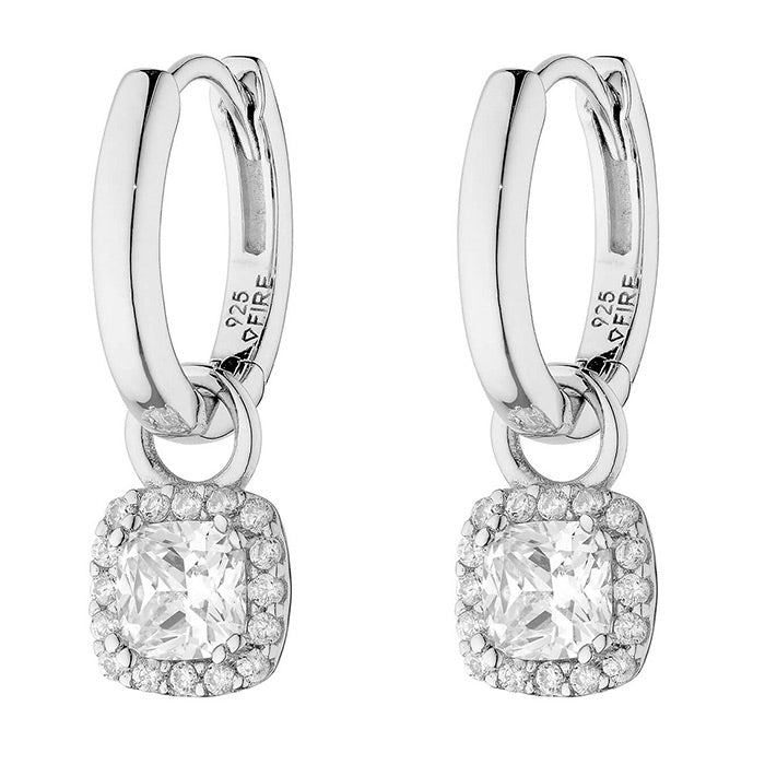 DiamonFire Hoop Earrings &amp; Square Zirconia Drop Charms