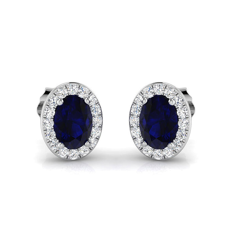 Oval Sapphire &amp; Diamond Halo Stud Earrings