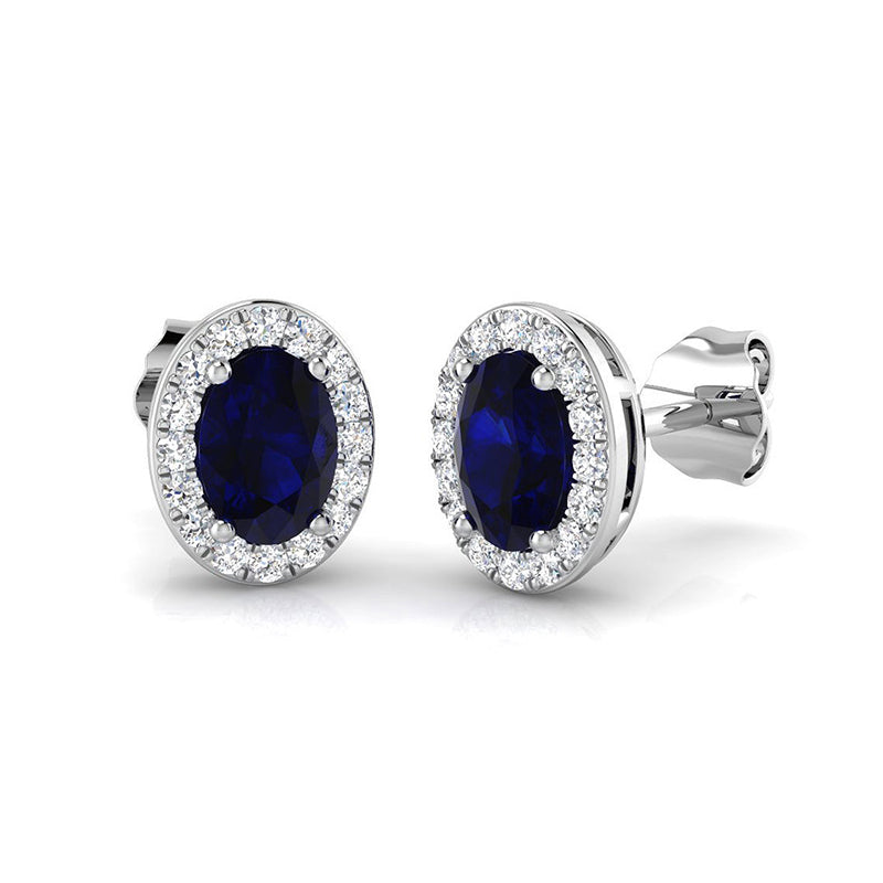 Oval Sapphire &amp; Diamond Halo Stud Earrings