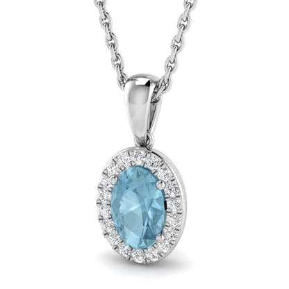 Oval Aquamarine &amp; Diamond Halo Pendant