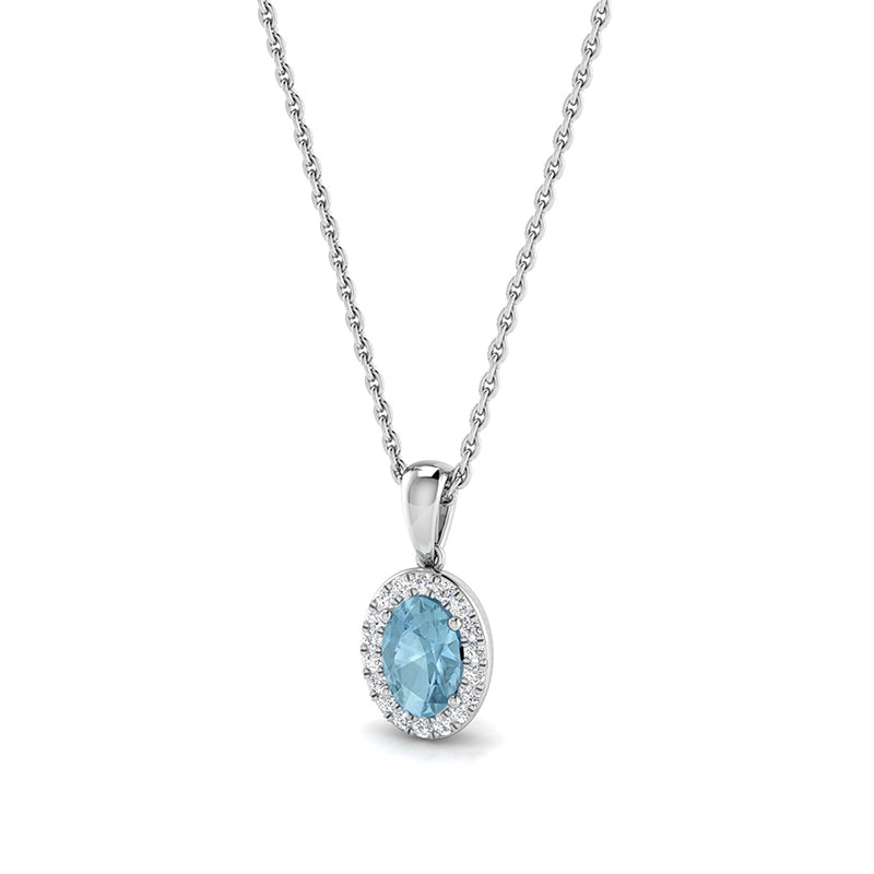 Oval Aquamarine &amp; Diamond Halo Pendant