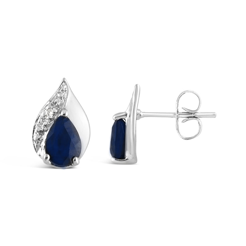 Sapphire &amp; Diamond Teardrop Stud Earrings