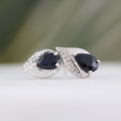 Sapphire &amp; Diamond Teardrop Stud Earrings