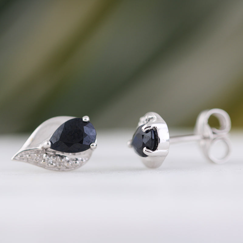 Sapphire &amp; Diamond Teardrop Stud Earrings