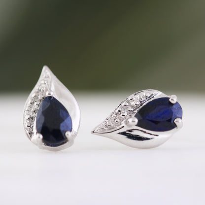 Sapphire &amp; Diamond Teardrop Stud Earrings