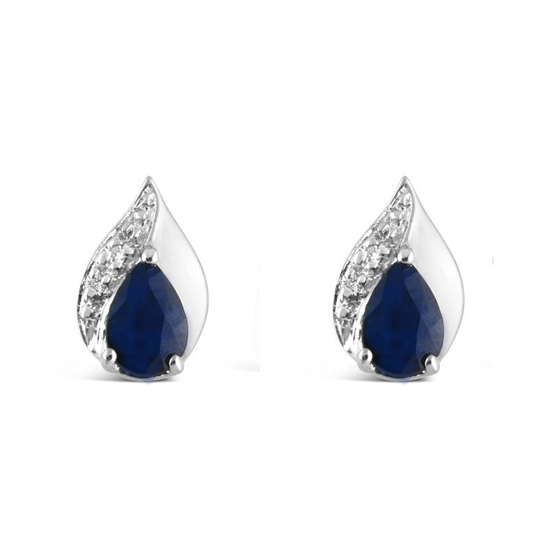 Sapphire &amp; Diamond Teardrop Stud Earrings