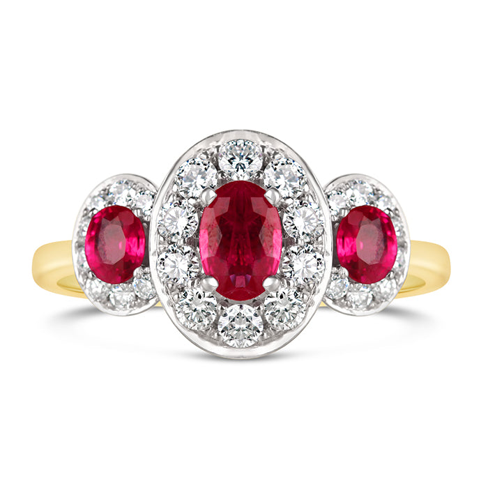 Oval Ruby &amp; Diamond Three Stone Ring