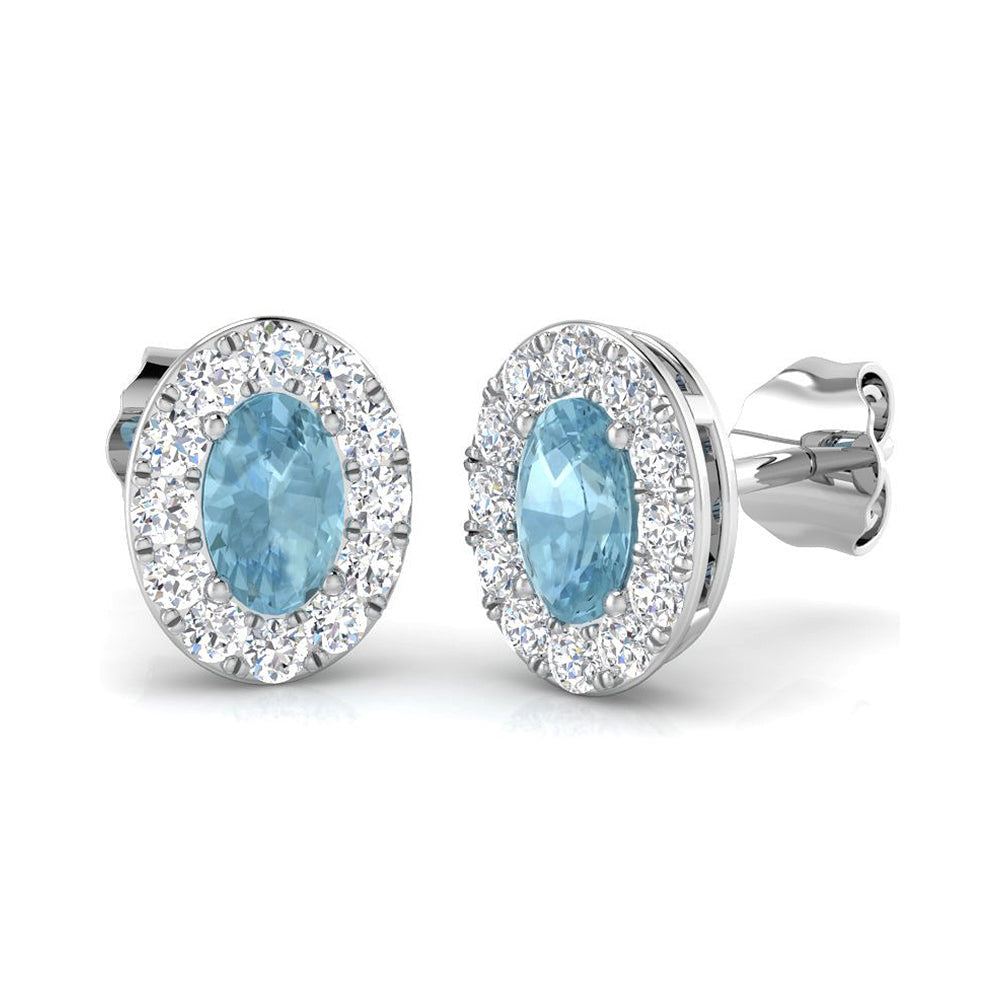 Oval Aquamarine Halo Stud Earrings