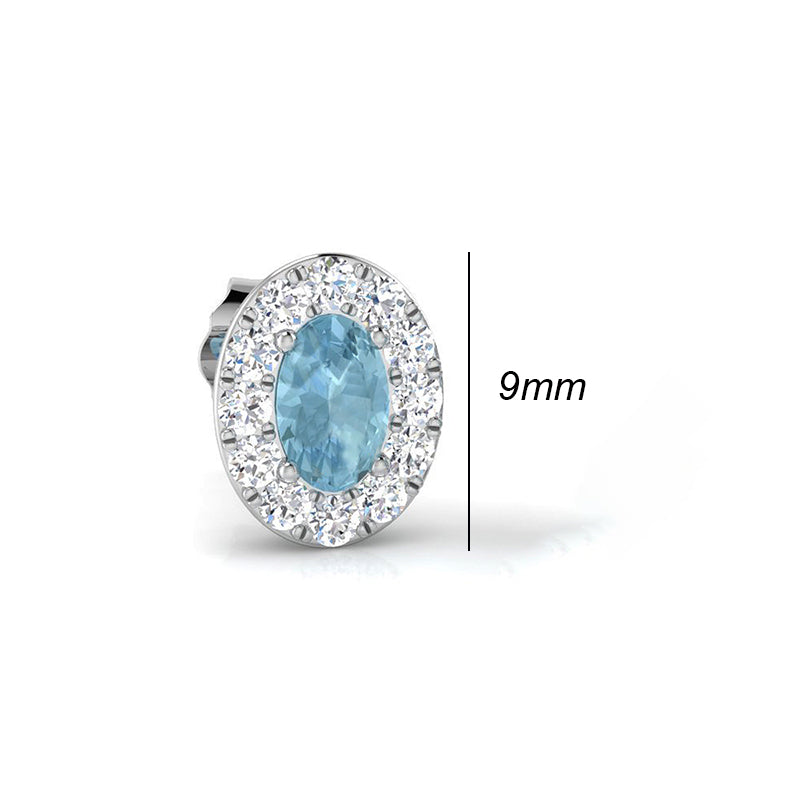 Oval Aquamarine Halo Stud Earrings