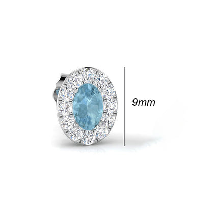 Oval Aquamarine Halo Stud Earrings